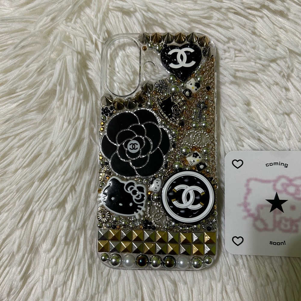 Handmade iPhone 16 Junk Case Bling Spikes Studded Hello Kitty Luxury Goth